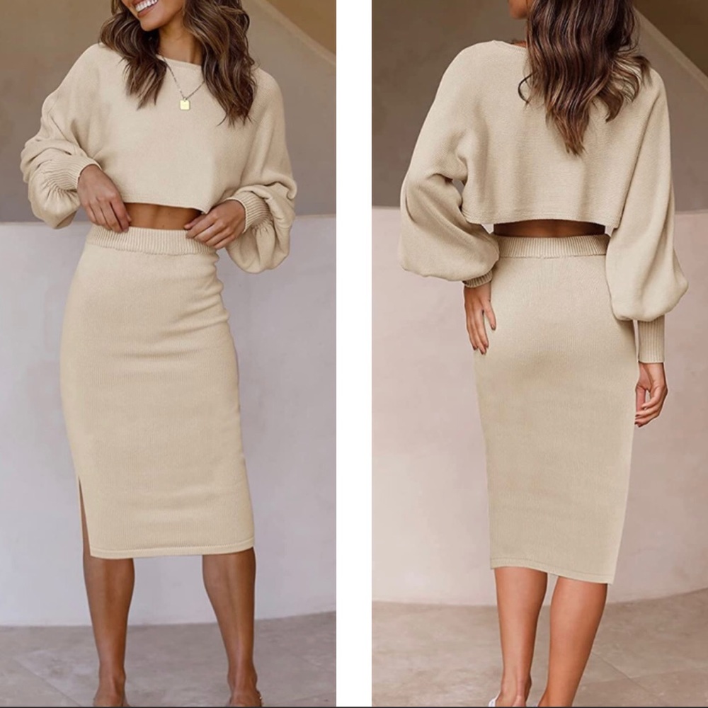 2-Piece Knit Midi Skirt+Sweater Set